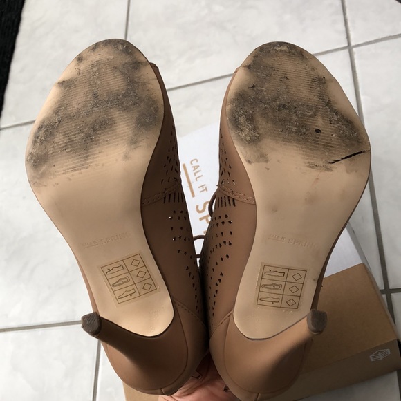 Asoniel Beige Peep Toe Heels - Picture 7 of 8